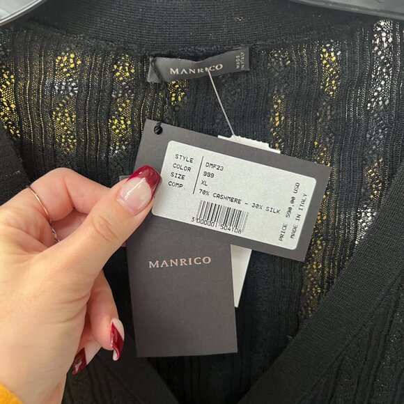 $590 NWT Manrico Black Knit Ribbed Cashmere Cardigan Sweater size XL - Picture 6 of 7